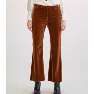 Nili Lotan Derek Cognac/Brown Velvet Flare Mid Rise Pants. Size 2. Like new!